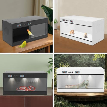 Reptile Tempered, 32x16x16 Reptile Tanks Enclosure with Glass Sliding Door and Intelligent Thermostat, Large Enclosure for Snake/Bearded Dragon (Black) - color: Black