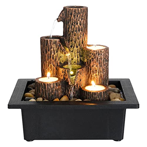 Small Indoor Relaxation Tabletop Fountain, Zen Meditation Waterfall Feature with Color LED Light & Natural Rocks, 4 Level Desk Waterfall for Home Office Bedroom Living Room Decoration (Style 4) - color: Style 4