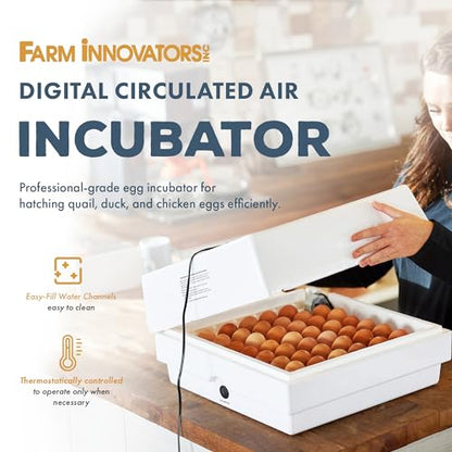 Farm Innovators 41 Egg Digital Circulated Air Incubator w/Auto Turning & Humidity Control - Automatic Incubating Machine for Hatching Chicken Eggs and Poultry Farming