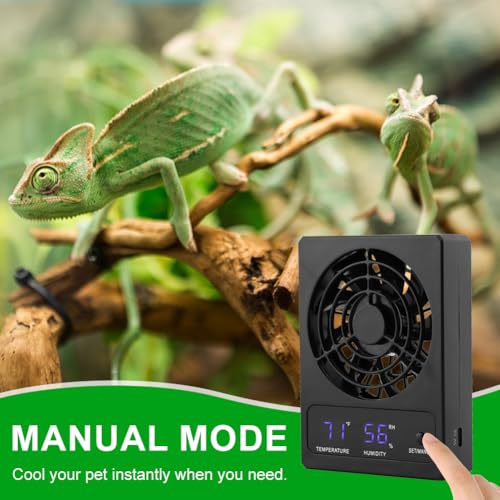 Reptile Ventilation Fan, Auto Temperature/Thermometer Control LED Digital Humidity Gauge, °C/°F Switchable Dehumidifier for Reptile Tank, Rainforest, Ecological Pet Rearing Box (Automatic Humidity)