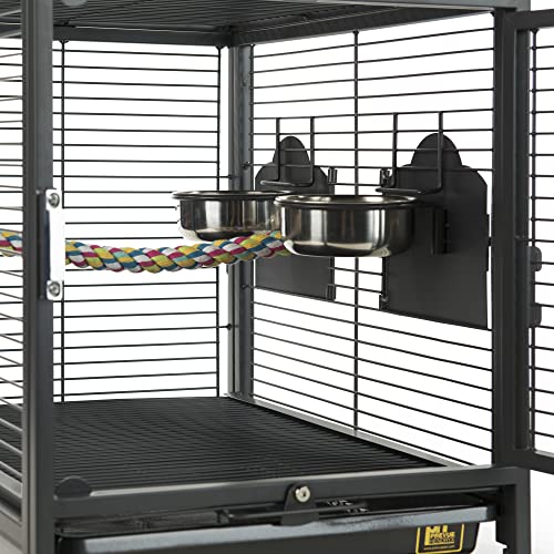 Prevue Pet Products Playtop Travel Carrier - Outdoor Travel Bird Cage for Small Parrots & Birds, Front Facing Door, Rope Perch, Lightweight & Portable, Easy Transport - Black