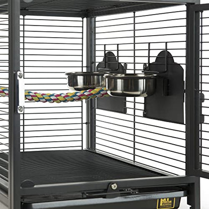 Prevue Pet Products Playtop Travel Carrier - Outdoor Travel Bird Cage for Small Parrots & Birds, Front Facing Door, Rope Perch, Lightweight & Portable, Easy Transport - Black