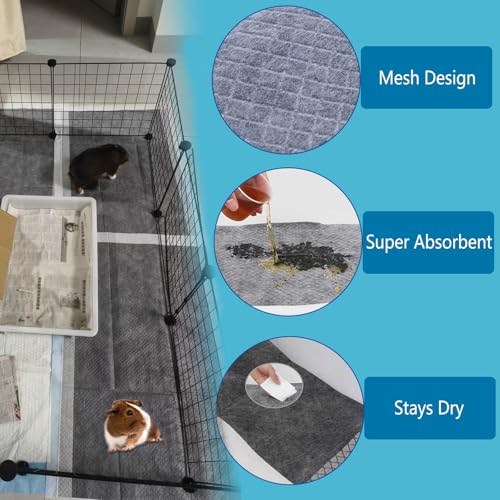 Guinea Pig Pee Pads, Disposable Rabbit Cage Liners, Charcoal Odor Controlling Absorbent Waterproof Pee Pads for Hamster, Bunny, Ferret, Chinchilla and Other Small Animals (24" x 18", 50 PCS) - size: 23.6" x 17.7" - 50PCS