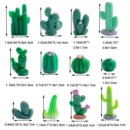 24Pcs Mini Artificial Cactus Figurines Miniature Green Cacti Figures Resin Succulent Plant Cake Topper for DIY Dollhouse Fairy Garden Bonsai Micro Landscape Decors