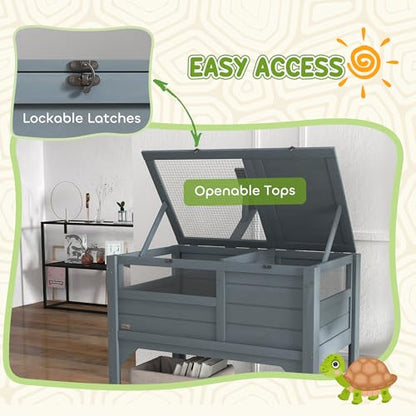 PawHut Tortoise Habitat with Shelf Storage, Reptile Enclosure with Tray, Light Support Frame, Gray - color: Gray