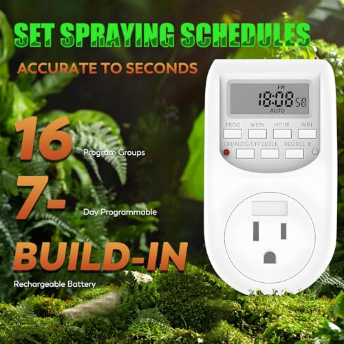 Moongiantgo Reptile Humidifier - Reptile Misting System with 4PCS 360°Adjustable Single Nozzles & 2PCS Double Nozzles and Timer Socket - Reptile Mister for Terrarium Lizard Chameleon Snake Frog Turtle