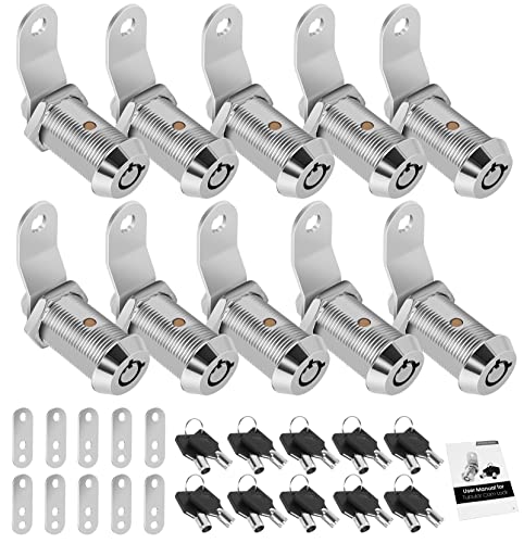 Cylinnda 10 Pack Cabinet Lock with Keys, 1-1/8” RV Storage Locks Keyed Alike, RV Locks for Storage Door, Camper Cabinet Door Toolbox Lock RV Cam Locks with Manual - color: Chrome - 10 Pack, size: 1-1/8 Inch