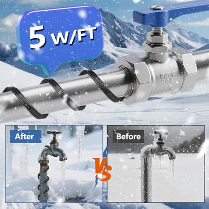 3FT（3FT-200FT） Pipe Heating Cable for Pipe Freeze Protection, Heat Cable for Water Pipes(Metal and Plastic), Pipe Heat Tape Keeps Water Flowing at -40°F 5w/ft, 120V Plumbing fixture - size: 3FT