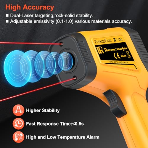 Rechargeable IR Thermometer Gun, -58°F~1472°F Non-Contact Laser Thermometer Gun, High Accuracy Digital Infrared Temperature Gun for Cooking, Griddle, Oven, Meat Food, HVAC, Automotive, Industrial Use - color: orange