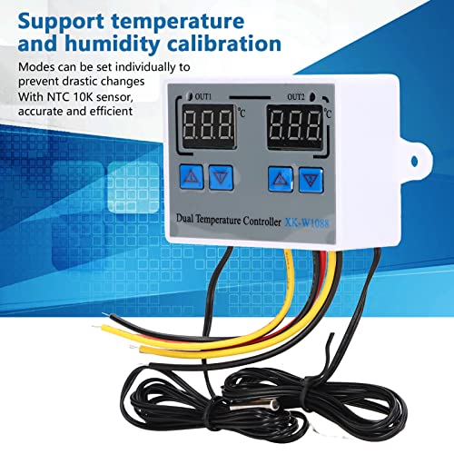 Dual Display Temperature Humidity Controller, Digital Thermostat Dual Temperature Controller 12V Direct Output Heating Cooling Thermostat Switch NTC 10K Sensor for Aquarium Tank Greenhouse