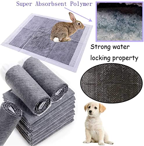 kathson Rabbit Pee Pads Disposable Cage Liners 40PCS All Absorb Black Carbon Odor Control Bunny Training Accessories with Quick-Dry Surface for Puppy Guinea Pig Kitten Hedgehog Small Animals - size: 23.6" x 23.6" / 40PCS