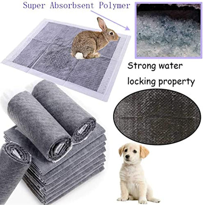 kathson Rabbit Pee Pads Disposable Cage Liners 40PCS All Absorb Black Carbon Odor Control Bunny Training Accessories with Quick-Dry Surface for Puppy Guinea Pig Kitten Hedgehog Small Animals - size: 23.6" x 23.6" / 40PCS