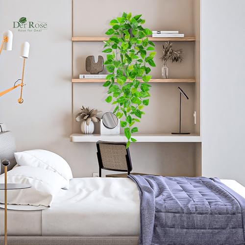 Der Rose 1Pcs 34'' Fake Hanging Plants Artificial Potted Faux Hanging Plants Indoor Pothos Vines for Home Bathroom Bedroom Wall Shelf Decor - size: 34"-Fake Pothos