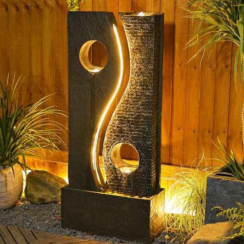 Tankana 47 inches Water Fountain Outdoor Garden - Waterfall Indoor Modern Large Freestanding Water Feature Fountains Faux Rust Finish with LED Lights for Patio Yard Pool Home Decor - color: Iron Gray, size: 47 inches