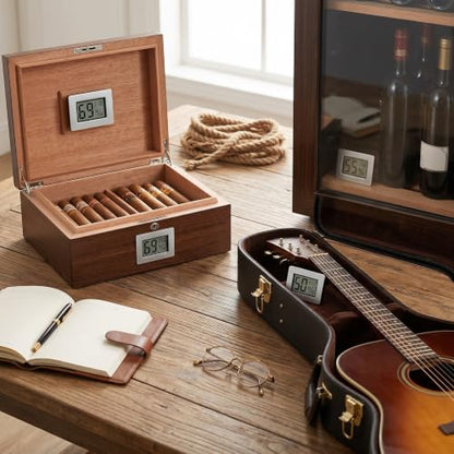 Mini Hygrometer Thermometer, Cigar Embedded Design LCD Electronic Digital Indoor Humidity Gauge Monitor for Cigar Box, Guitar Case, Jars, Wine Cabinet, Greenhouse, Cellar