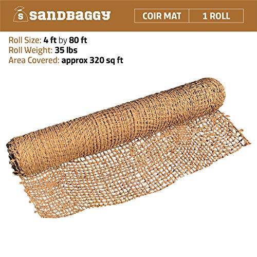 Sandbaggy Coir Mat | Erosion Control Product for Stopping Soil Erosion on Hillsides, Riverbanks & Oceanfront | Lasts 5X Longer Than Straw Blanket | Lasts 2-5 Yrs (Homeowner Size - 4 ft by 80 ft Roll) - size: 4 ft by 80 ft Roll Size or 320 sq ft