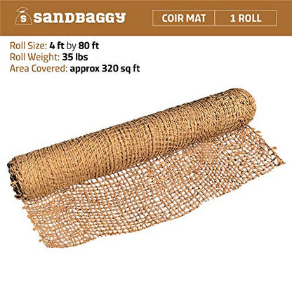 Sandbaggy Coir Mat | Erosion Control Product for Stopping Soil Erosion on Hillsides, Riverbanks & Oceanfront | Lasts 5X Longer Than Straw Blanket | Lasts 2-5 Yrs (Homeowner Size - 4 ft by 80 ft Roll) - size: 4 ft by 80 ft Roll Size or 320 sq ft