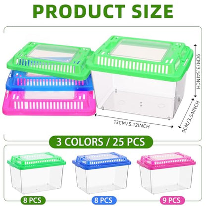 LemonRoad 25 Pcs Plastic Reptile Terrariums Carrier Cage Enclosure Snake Breeding Box Hatching Container Transparent Fish Tank with Ventilated Lid for Tarantula Spider Turtle Lizard (5.1x3.5x3.5 Inch)