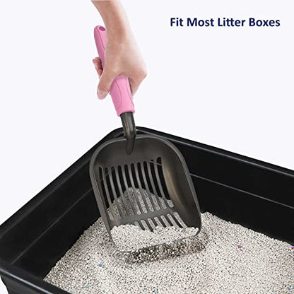 WePet Cat Litter Scoop, Non-Stick Plated Aluminum Alloy Sifter, Kitty Durable Metal Scooper, Deep Shovel, Long Handle, Kitten Pooper Lifter, Size Medium, Coated Black Body with Pink Handle - color: #10 Pink, size: Medium
