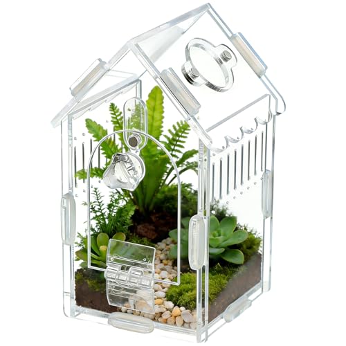 House-Shaped Acrylic Insect Terrarium & Reptile Habitat - Multi-Purpose Insect Enclosure for Jumping Spiders - Clear Acrylic Insect Cage with Ventilation, Easy Maintenance - size: Acrylic House
