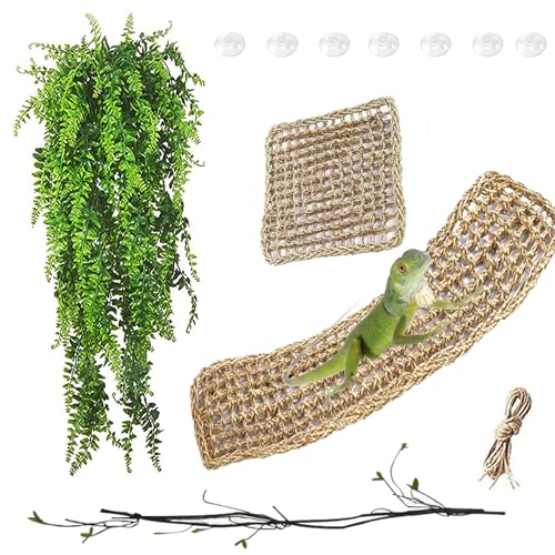 Seagrass Hammock for Bearded Dragon,Large Reptile Hammock with Suction Cups Lizard Lounger Bed Jungle Climber Vines Chameleon Terrarium Habitat Decor for Bearded Dragons,Geckos,Snakes