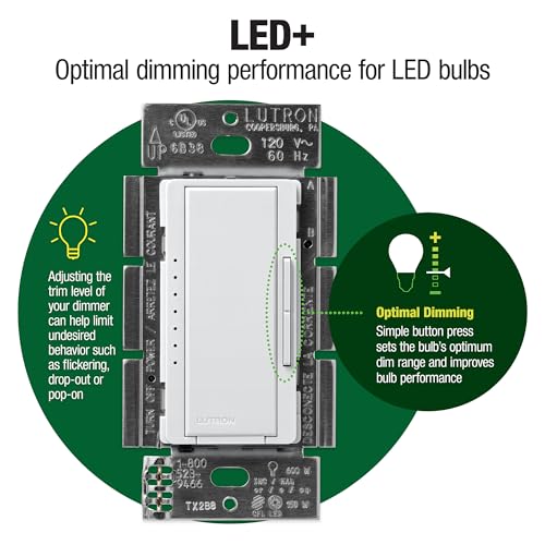 Lutron Maestro LED+ Dimmer Switch, 3-way Switch Kit for Dimmable LEDs, 150-Watt, Multi-Location, MACL-153M-RHW-WH, White - color: White, size: 1 Pack, style: 3-Way Kit