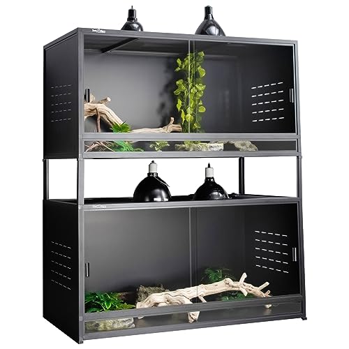 PVC Reptile Enclosure 48" x 24" x 24" Space Efficient Reptile Terrarium 120 Gallon Large Tank for Bearded Dragon Lizard Snake, Wide Breeding Vivarium Area with Sliding Doors Lock (2pcs-Black Panels) - color: Black, size: Two 48x24x24''-120 Gallon with Kit
