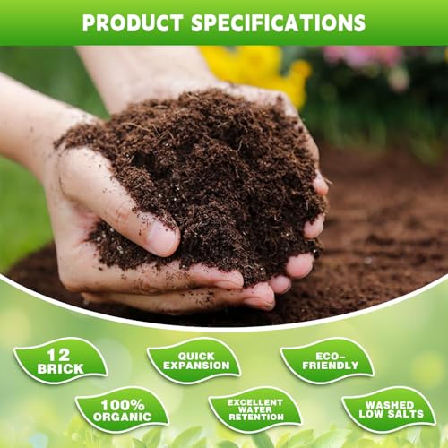 Coco Coir Bricks - Compressed Coconut Fiber Substrate for Plants, Gardening, Potting Mix. Low EC & Balanced pH Natural Growth Medium for Seed Starting, Herbs, and Gardening (10 PCS) - size: 10 PCS