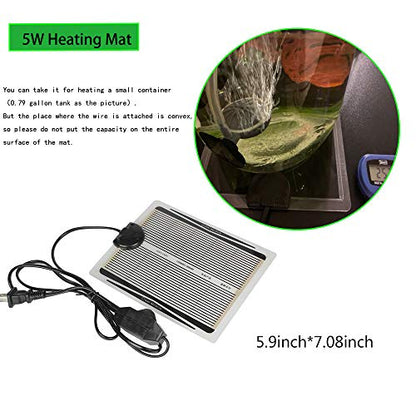 YOUMU Reptile Heating Pad- (5W/15W/25W/35W) Temperature Adjustable Terrarium Heat Mat for Turtle/Snake/Frog/Lizard/Small Animals/Plant Box (5W(7.08in5.9in))