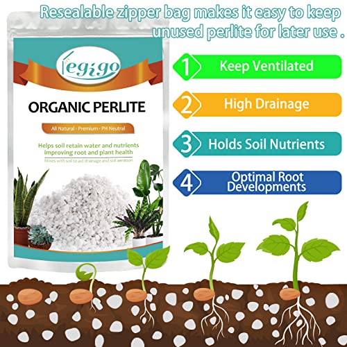Legigo 2 QT Organic Horticultural Perlite & 2 QT Horticultural Charcoal, Natural Soil Amendment for Superior Drainage, Aeration, and Healthy Root Systems in Indoor Plants, Orchids, Terrariums & Pottin
