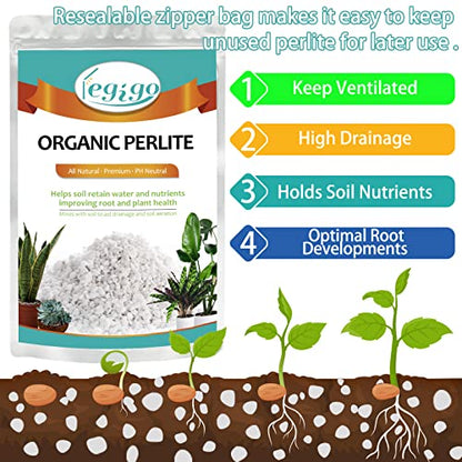 Legigo 2 QT Organic Horticultural Perlite & 2 QT Horticultural Charcoal, Natural Soil Amendment for Superior Drainage, Aeration, and Healthy Root Systems in Indoor Plants, Orchids, Terrariums & Pottin