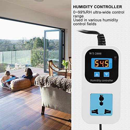 Digital Humidity Controller WT-2000, Plug in Humidistat with Sensor, 0.1% RH Accuracy, 110-220V Outlet Switch for Humidifier Dehumidifier, Greenhouse, Home, Mushroom