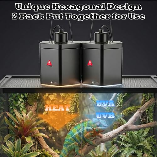 Yoobao 5.9" Reptile Heat Lamp Fixture, Hexagonal Dome Light with Hook for Basking Light & Ceramic Heat Emitter, 100W UVB/UVA Reptile Light Fixture for Bearded Dragon, Turtle, Snake, Lizard Terrarium
