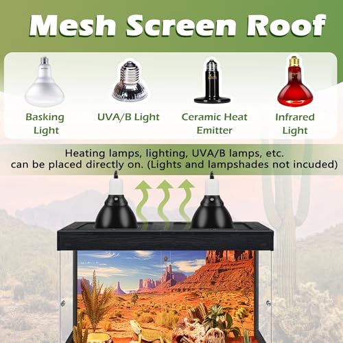 ROYXEN Bearded Dragon Tank with Leg Stand,24 Gallon Tempered Glass Reptile Tank with Metal Mesh Top, 3-Side Clear Anti-Scratch Glass Lizard Tank,Snake Tank for Reptile Habitat (Black,24" Length) - color: Black, size: 30Gal,24x16x16inch