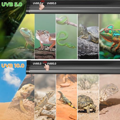 Lustaled 22’’ 24W T5 UVB Reptile Light Combo Kit Switchable UVB 5.0, 10.0 | for Tropical & Desert Reptiles, Reptile Lamp Terrarium Hood UVB Light for Bearded Dragon, Lizards, Snake, Chameleon, Turtle