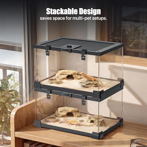 2.5 Gallon Fully Assembled Glass Reptile Enclosure, 12" x 8" x 6" | Small Reptile Terrarium Tank for Tiny Terrestrial Reptiles, Amphibians & Invertebrates - size: 12"L x 8"W x 6"H