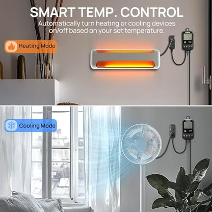 TURBRO Smart Temperature Controller Heating Cooling, WiFi-Enabled Thermostat with Timer and Temperature Monitoring for Home Brewing, Seedling, Greenhouse, and Reptile Terrarium, TC01