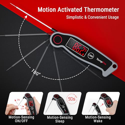 TempPro TP19 Waterproof Digital Meat Thermometer for Grilling with Ambidextrous Backlit & Thermocouple Instant Read Kitchen Cooking Food Thermometer for Candy Water Grill Smoker (Previously ThermoPro) - color: Grey