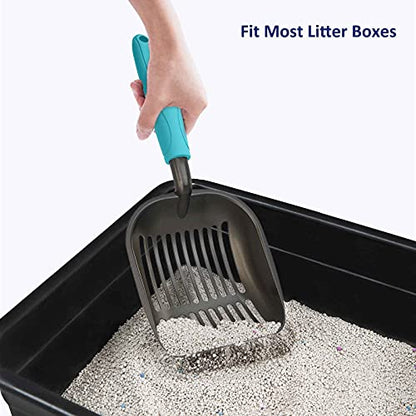 WePet Cat Litter Scoop, Non-Stick Plated Aluminum Alloy Sifter, Kitty Durable Metal Scooper, Deep Shovel, Long Handle, Kitten Pooper Lifter, Size Large, Coated Black Body with Turkish Blue Handle - color: #02 Turkish Blue, size: Large