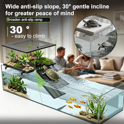 Brobear Above Tank Turtle Basking Platform –75 Gallons Acrylic Large Turtle Basking Platform, Fits 18-20" Wide Aquariums, Anti-Rust & Safe for Red-Eared Sliders, Easy to Install Escape-Proof Design