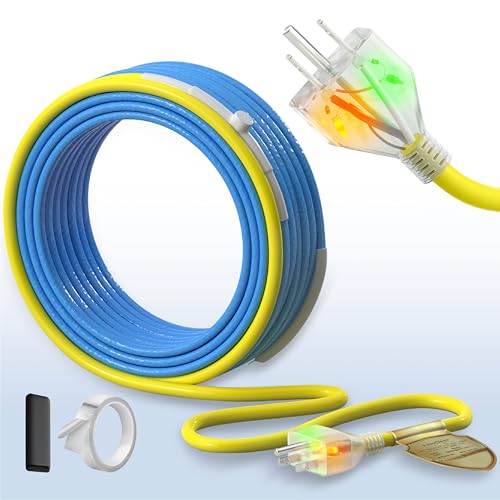 6 Ft Upgraded Dual-Indicators Heat Tape for Water Pipes, YeloDeer Self-Regulating Heat Trace with Thermostat, Heating Cable with Extra End Seals for Metal and Plastic Pipes 120V - style: 6-feet