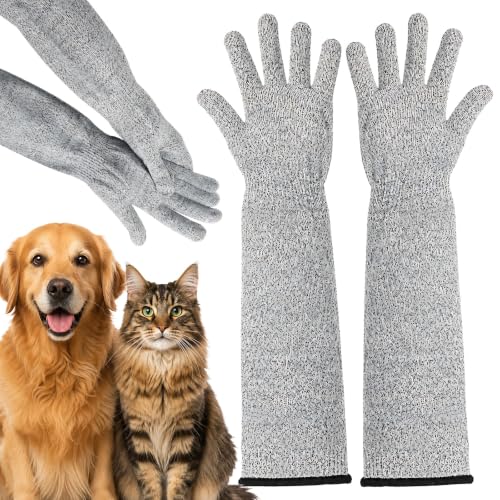 2 Pcs Cat Gloves Bite Proof, 17.7 Inch Extra-Long Durable Bite Resistant Gloves to Prevent Scratching, Handling Sleeves & Bites Proof Glove for Pet Grooming, Nail Trimming & Arm Protection
