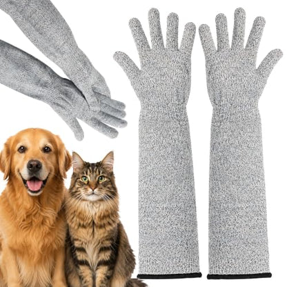 2 Pcs Cat Gloves Bite Proof, 17.7 Inch Extra-Long Durable Bite Resistant Gloves to Prevent Scratching, Handling Sleeves & Bites Proof Glove for Pet Grooming, Nail Trimming & Arm Protection