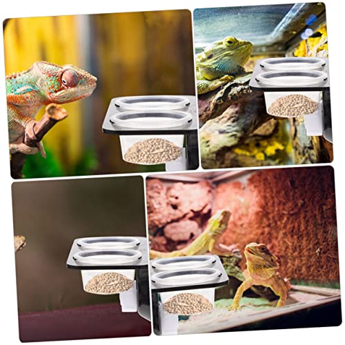 DECHOUS 1Set Reptile Feeder with Suction Cup Double Cups Feeding Ledge for Geckos and Lizards Water Dispenser for Reptile Tank Supplies Compact Design for Easy