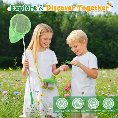 Bug Catcher for Kids, 24PCS Bug Catching Kit with Vest & Bag, Magnifying Glass Butterfly Net Kids Binoculars, Outdoor Exploration Camping Toys Gift Insect Catcher for Boys Girls Age 3-8