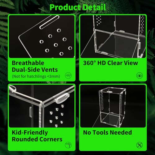 Jumping Spiders Enclosure Kit Acrylic Reptile Tarantula Enclosure Praying Mantis Habitat, Arboreal Tarantula Cribs Spider House,Critter Keeper,Snail Cage,Butterfly Cage,Frog Terrarium(7"x7"x11.8") - size: L(7"x7"x11.8")