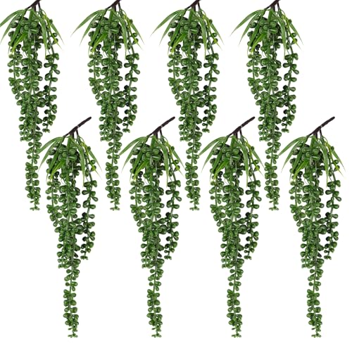 RECUTMS 8Pcs Artificial Succulent Plants Hanging String of Pearls Plant Faux Succulent Draping Greenery Unpotted Succulent Plant Summer Home Office Indoor Outdoor Wedding Graduation Party Decor(Green) - color: Green-8pcs