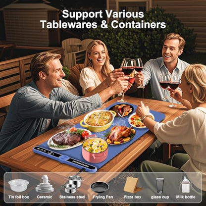 XXL Electric Silicone Food Warmers for Parties Buffet 40”X15” Extra Extra Large Food Warming Mat Keep Food Warm Last 18H Even Heating 104F to 248F with Child Lock Easy Clean - size: Blue-XXL 15*40in