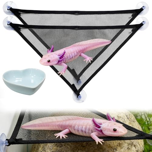Axolotl Hammock for Aquarium with Feeding Bowl, Axolotl Tank Accessories - Breathable Mesh Reptile Hammock with Feeder Tray for Bearded Dragons, Geckos, Lizards, Snakes, 50 Gallon Tank or Larger - color: Hammock for Aquarium with Blue Feeding Bowl