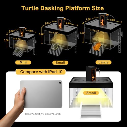Turtle Basking Platform with Light,9.8*6.2*6.2inch Small Land Elevated Topper Decor,Red Eared Slider Hanging Habitat Enclosure Cage,Cuckold Tank with Lid,House for Semi Aquatic Baby Terrapin